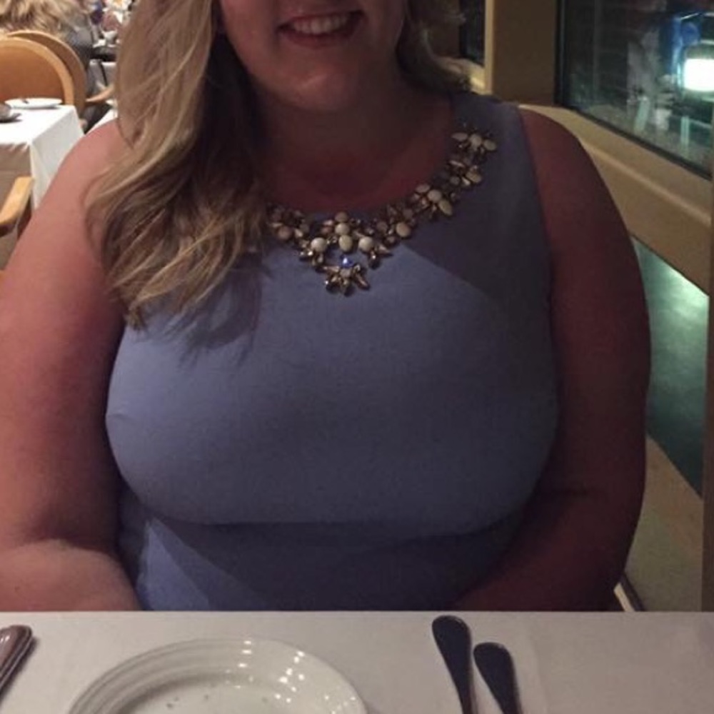 Periwinkle Eliza J dress, neckline beading detail